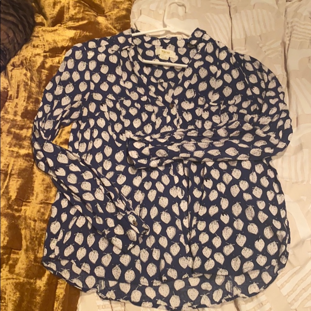 Maeve strawberry print button down top